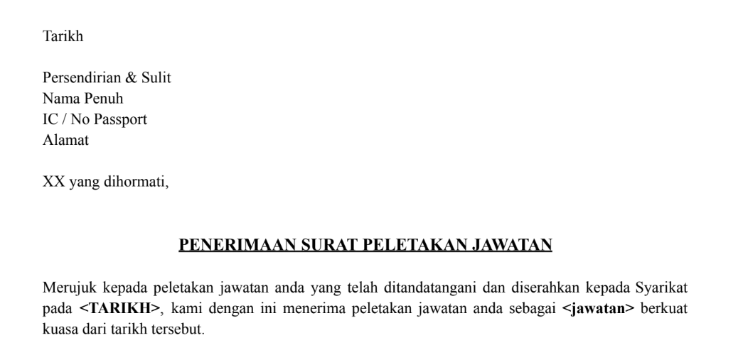 Penerimaan surat peletakan jawatan